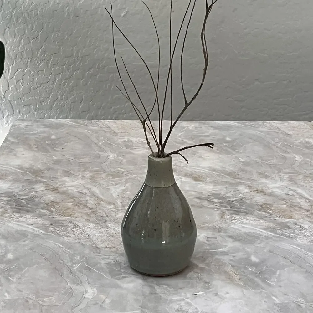 Studio Art Vase Pottery Stoneware Gray Blue Speckled Glazed